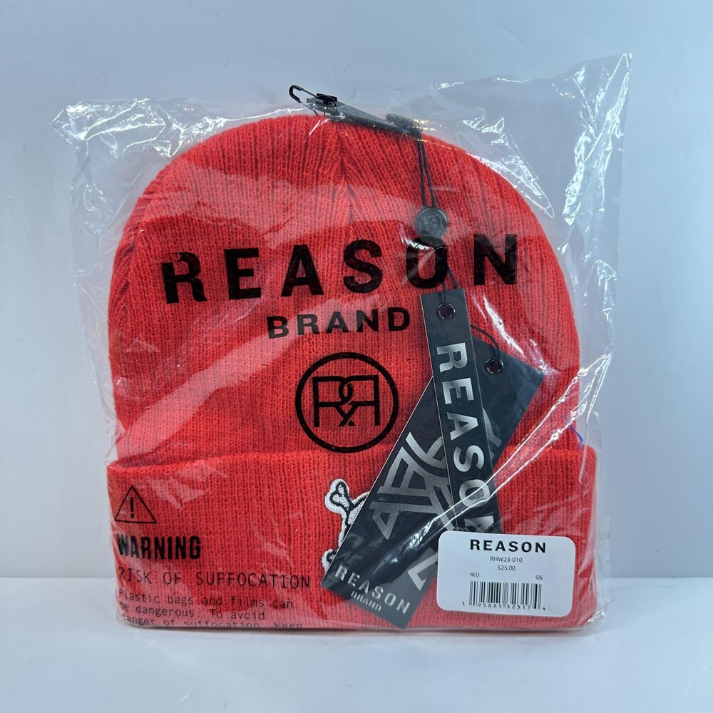 Reason Brand Hat Beanie Knit Red Skull Embroidered Winter One Size Skate Snow